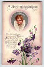 Easter Postcard Bright Eastertide Angel Purple Flowers Ellen Clapsaddle 1914 - £10.40 GBP
