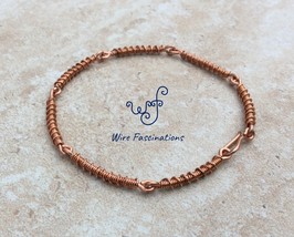 Handmade solid copper bracelet: wire wrapped and coiled chained links - £27.36 GBP