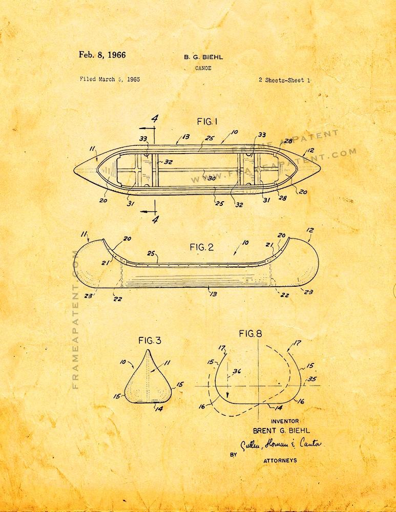 Canoe Patent Print - Golden Look - £6.37 GBP - £32.83 GBP
