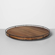 18&quot; Wooden Lazy Susan with Metal Trim Brown/Black - Hearth &amp; Hand with M... - £32.94 GBP