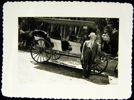 1941 Photo Snapshot  Man in Boater in Front of Horse Drawn Carriage - £1.98 GBP
