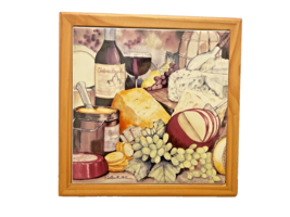 Trivet Tile Cheese Fruit Wood Framed Ceramic Kathleen Parr McKenna Vtg 7 In Sq - $18.55