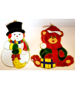 2 Vintage Christmas Holiday Suncatcher Window Decor-Stained Glass Look S... - £15.50 GBP