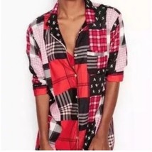 VICTORIA’S SECRET patchwork plaid flannel button down sleep shirt size medium - £19.33 GBP