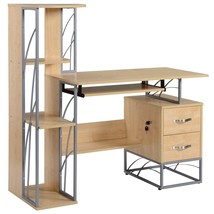 Modern Computer Desk w/ Bookshelf &amp; Drawers - Natural - $272.99