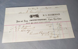 1882 H L Herriman Confectionary Cigars Corn Cakes Letterhead Sales Receipt - $14.80