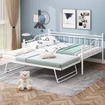 Full Size Metal Daybed with Twin Size Adjustable Trundle, Portable Folding Trund - £191.17 GBP