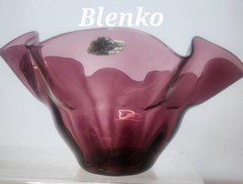 Blenko Glass amethyst vintage bowl ruffled edge handcraft - £38.71 GBP