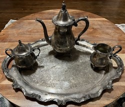 Vintage Wallace Stainless Plated Set: Teapot, 1100 Cream &amp; Sugar, &amp; 1100... - $924.84 MXN