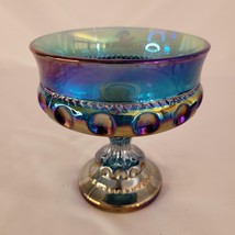 Vintage Indiana Blue Carnival Glass Kings Crown Compote Footed Candy Dis... - $19.79