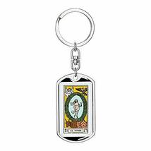 Tarot Card The World Swivel Keychain Dog Tag Stainless Steel or 18k Gold - £43.43 GBP