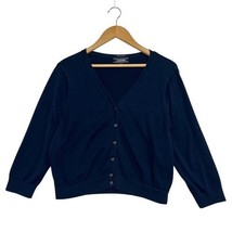Lands End Cardigan Sweater Womens XL Blue Navy Supima Cotton Button Fron... - $403.63 MXN