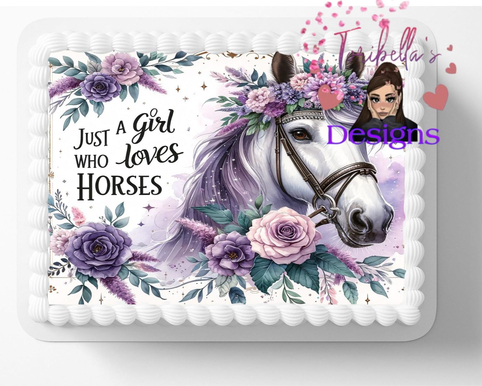 Primary image for Just A Girl Who Loves Horses Edible Image Purple Edible Birthday Cake Topper Fro