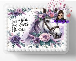 Just A Girl Who Loves Horses Edible Image Purple Edible Birthday Cake To... - £13.13 GBP