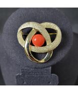 Atomic Sarah Coventry Signed Coral Orbit  Modernist Brooch Pin Orange Go... - $10.34