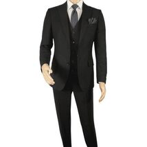 Men Suit BERLUSCONI Turkey 100% Italian Wool Super 180's Vested #Ber19 Black image 2