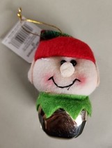 Jingle Bell Christmas Elf Ornament Plush Head With Hat 3.5&quot; Tall  - £3.07 GBP