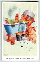 Monkey Pig Turkish Bath Postcard Larson Wood Signed Fantasy Anthropomorphic 1938 - £15.43 GBP