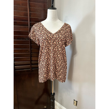 Everleigh Womens Tunic Top Brown Floral Short Sleeve V Neck Back Tie Ope... - £14.49 GBP