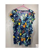 Zac &amp; Rachel Womens Plus Blue Floral V-Neck Tunic Short Ruffle Sleeves T... - $19.56 CAD