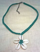 Turquoise Macrame Cord Necklace with Sea Shell Pendant 16-18&quot; Long - £3.99 GBP