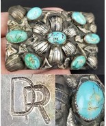 sterling silver and turquoise belt buckle western 925 vintage SIGNED &quot;DR... - $9,242.14 MXN