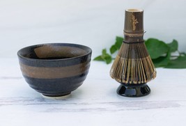 Dark Brown Ceramic Matcha Set - Japanese Matcha Bowl, Bamboo Matcha Whisk and Wh - £16.07 GBP