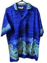 Ramp Rage Mens Size Large Blue Green Palm Tree Tropical Hawaiian Shirt B... - £9.25 GBP