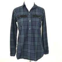 J Crew Popover Top Womens 00 Blackwatch Plaid Shirt Beaded Chevron Green... - $357.32 MXN