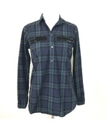 J Crew Popover Top Womens 00 Blackwatch Plaid Shirt Beaded Chevron Green... - $346.45 MXN