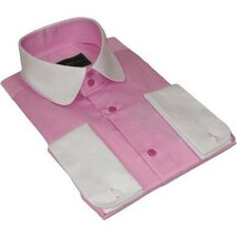 Men 100% Cotton Shirt CIERO MONTERO Turkey #STN 05 Pink/White Collar Slim Fit image 3