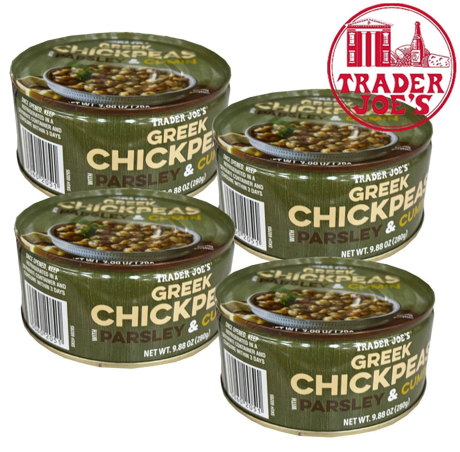 4 Packs Trader Joe's Greek Chickpeas with Parsley & Cumin 9.88 Oz.Each EXP 04/25 - $23.90