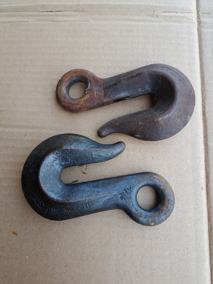 2 Vintage 7/16&quot; Steel Clevis  DIAMOND DULUTH Chain Hooks - $24.49