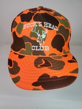 Buck&#39;s Head Hunting Club Deer Vintage Truckers Hat Otto Orange Camo Worn - £18.34 GBP