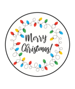 30 MERRY CHRISTMAS LIGHTS ENVELOPE SEALS LABELS STICKERS 1.5" ROUND FAVORS - $7.49