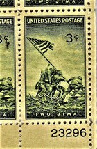 U S Stamp, Iwo Jima, 1945, Plate Block 3 Cent Stamps - £6.23 GBP