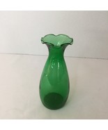 Emerald Green Glass Ruffled Top Bud Vase 6.5&quot; Tall Handblown Deep Rich C... - $180.56 MXN