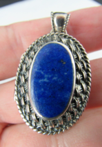 Vintage Sterling Silver Locket 925 Stone Large Filigree L API S Lazuli - £67.17 GBP