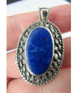 vintage STERLING SILVER locket 925 stone large filigree LAPIS LAZULI - $123.07 CAD