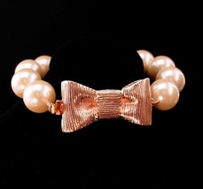 8&quot; Wedding pearl Bracelet - large ivory faux pearls - Rose gold plate Bow - Kate - £52.27 GBP