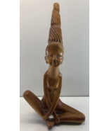 Vintage 16 in Hand Carved African Wood Figurine High Hair Sitting Woman ... - $81.43 CAD