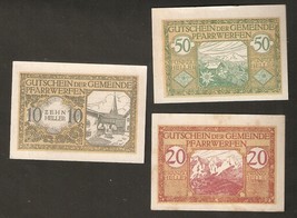 Austria Gemeinde Pfarrwefen 50 20 10 Heller 1920 3psc Lot Notgeld PFARR-WERFEN - £6.97 GBP