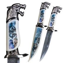Munetoshi 13 Fantasy Wolf Dagger Bowie Gift Knife with Painted Scabbard ... - $13.84