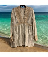 Johnny Was Pullover Tunic Top Blouse Gray Embroidered Cupra Rayon Champa... - $848.01 MXN