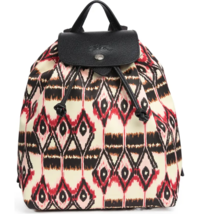 Longchamp Le Pliage Ikat Print Leather-Trim Printed Backpack ~NEW~ Ivory - £178.05 GBP