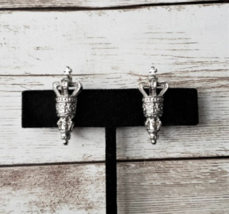 Vintage Clip On Earrings - Ornate with Crown Silver Tone - £10.38 GBP