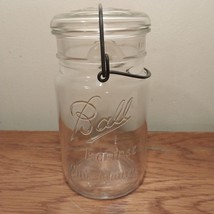 Vintage Qt Ball Eclipse Wide Mouth Clear Glass Mason Jar &amp; Lid w/ Wire B... - £8.54 GBP