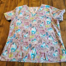 Womens L Scrub Top Eeyore Oh Joy Hospital Uniform Healthcare Winnie The ... - $12.76