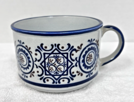 Vintage Large Soup Mug 120z Retro 70's Thick Pottery Cobalt Design Japan - $29.21