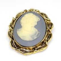Vintage Brooch with Blue Bisque Cameo in Ornate Gold Tone Frame, Romantic Gift - £29.39 GBP